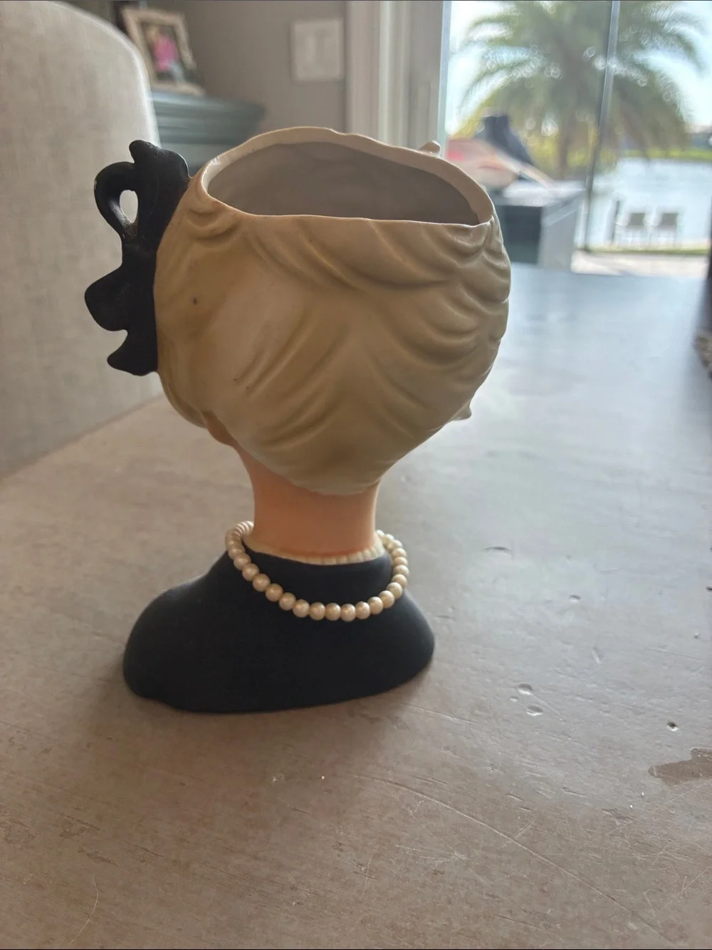Vintage Napcoware Lady Headvase with Blonde Hair and Black Outfit